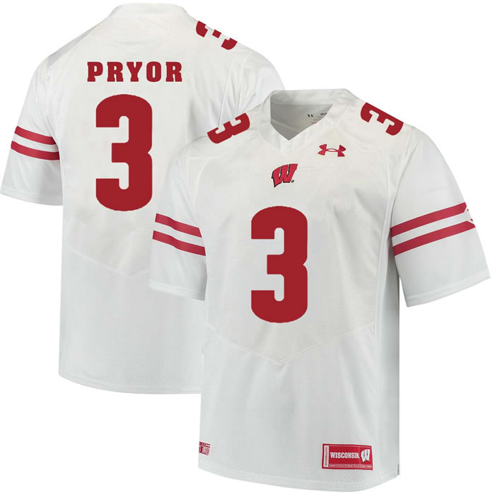 Wisconsin Badgers #3 Kendric Pryor White College Football Jersey DingZhi
